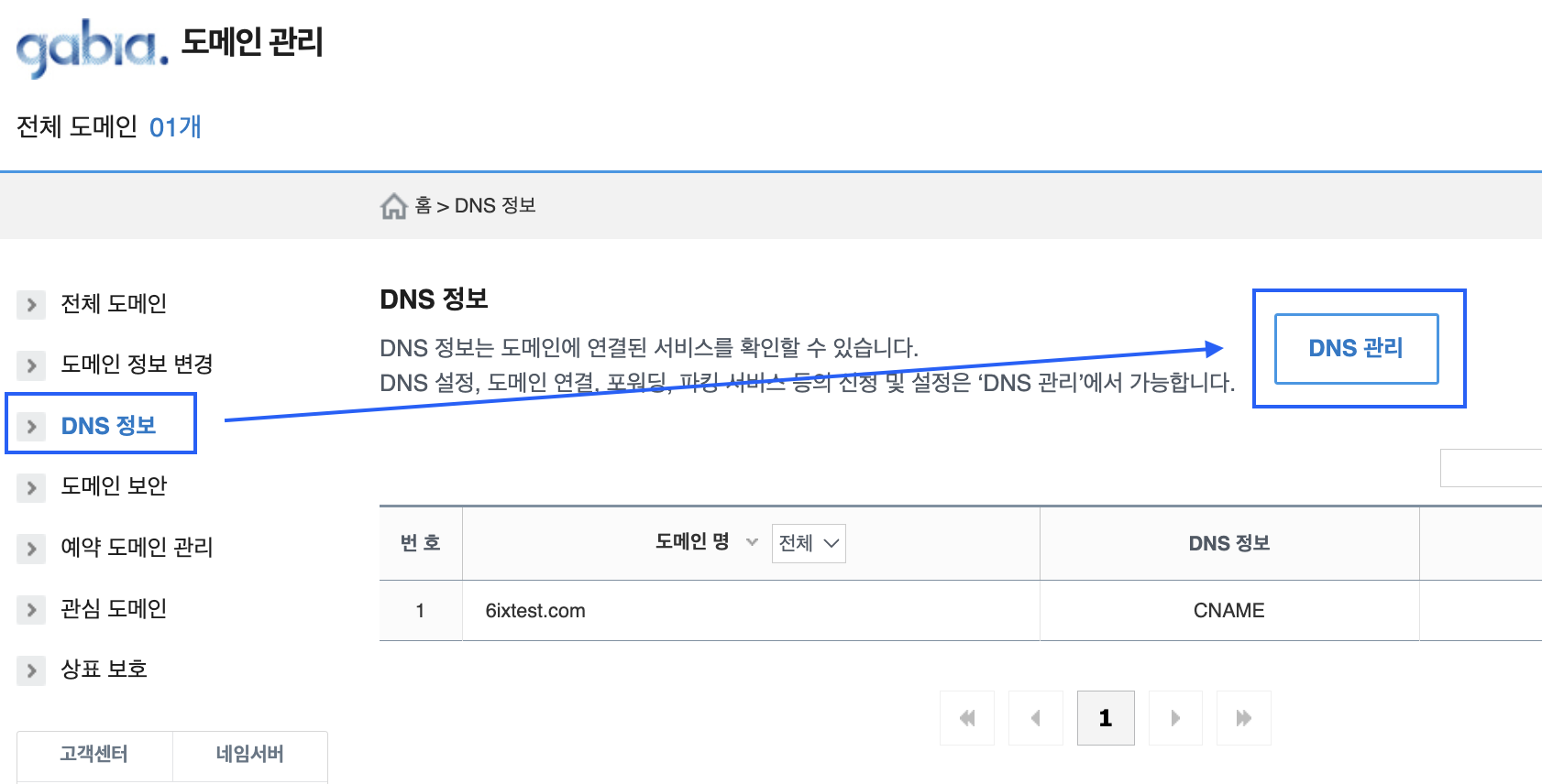 가비아 DNS 정보 및 관리
